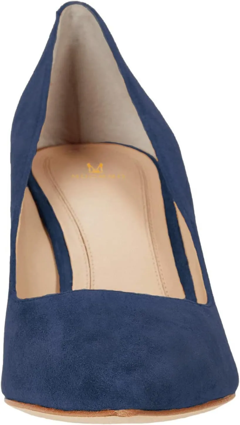 MOOMMO Women Chunky Heel Suede Pumps Pointed Toe Block Heel Dress Shoes Comfortable Slip On 3 Inch High Heels Pointy Closed Toe Work Pumps Office Ladies Classic Wedding Party 4-11 M US