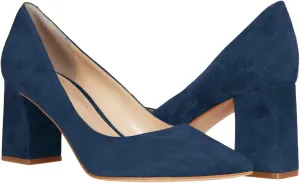 MOOMMO Women Chunky Heel Suede Pumps Pointed Toe Block Heel Dress Shoes Comfortable Slip On 3 Inch High Heels Pointy Closed Toe Work Pumps Office Ladies Classic Wedding Party 4-11 M US