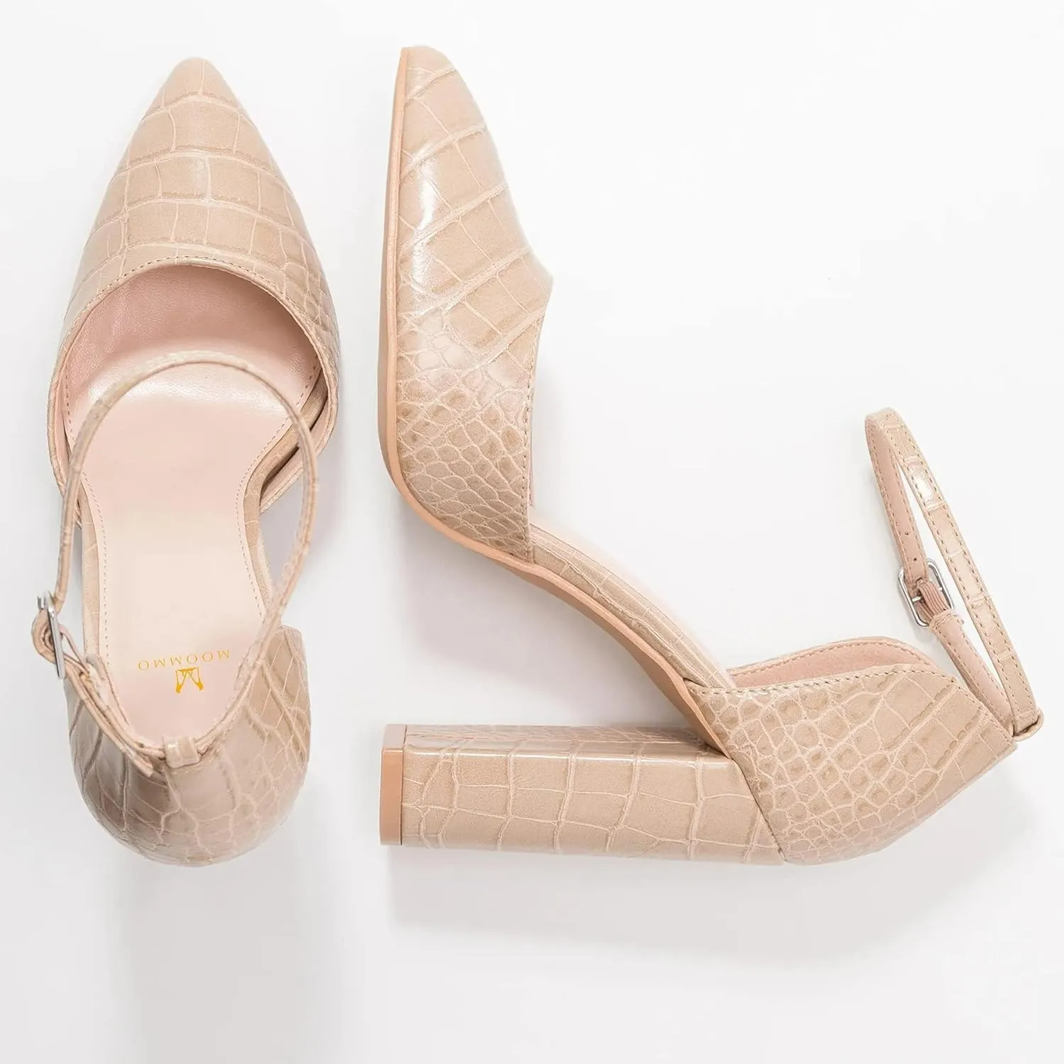 MOOMMO Women Pointed Toe Chunky Pumps Ankle Strap High Heel Summer Sandals 4 Inch Block Heel Crocodile Pattern Closed Toe Buckle Fashion Wedding Office Dress Comfortable Shoes Size 4-13 M US