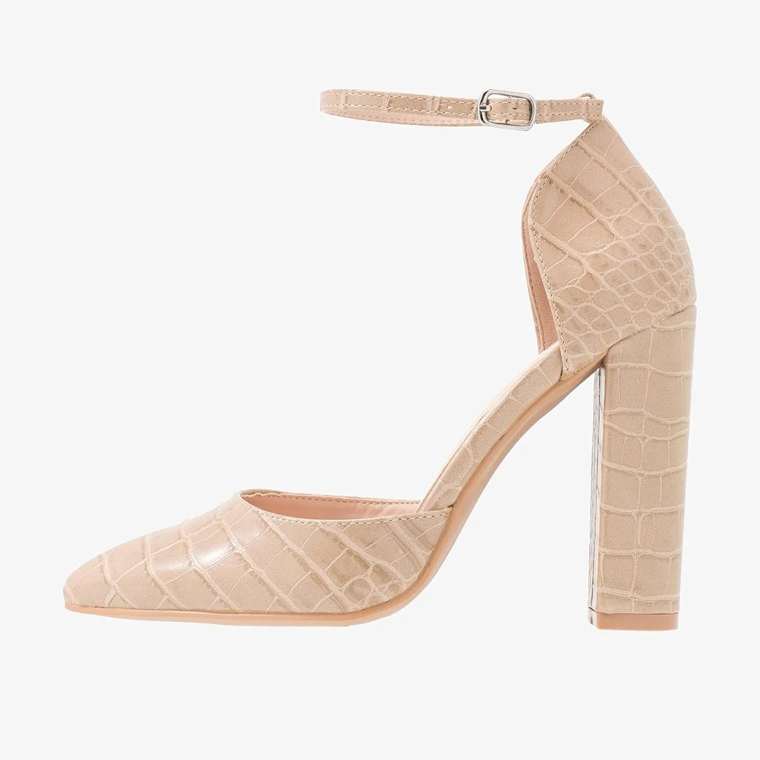 MOOMMO Women Pointed Toe Chunky Pumps Ankle Strap High Heel Summer Sandals 4 Inch Block Heel Crocodile Pattern Closed Toe Buckle Fashion Wedding Office Dress Comfortable Shoes Size 4-13 M US
