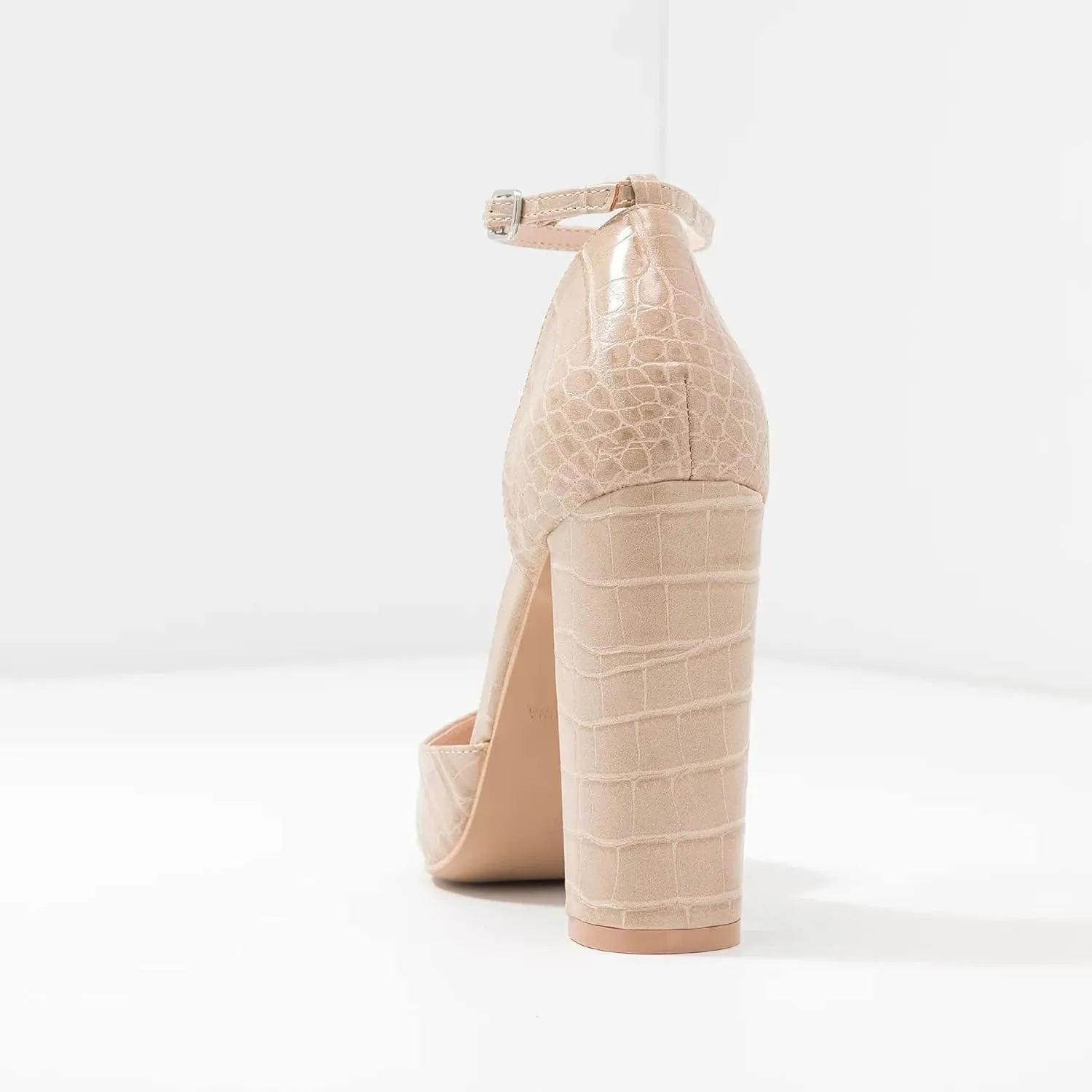 MOOMMO Women Pointed Toe Chunky Pumps Ankle Strap High Heel Summer Sandals 4 Inch Block Heel Crocodile Pattern Closed Toe Buckle Fashion Wedding Office Dress Comfortable Shoes Size 4-13 M US