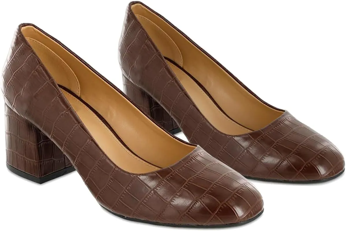 MOOMMO Women's Classic Chunky Block Heel Suede Pumps Round Closed Toe Slip On 2" Low Thick Heels Dress Shoes Matte Patent Leather Spring Fashion Office Work Pump Basic Shoe Elegant Wedding 4-11 M US