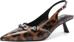 Mostrin Kitten Heels for Women Pointed Toe Pumps Patent Leather Low Heel Slingback Heels with Buckle Dress Shoes for Dating Party Working