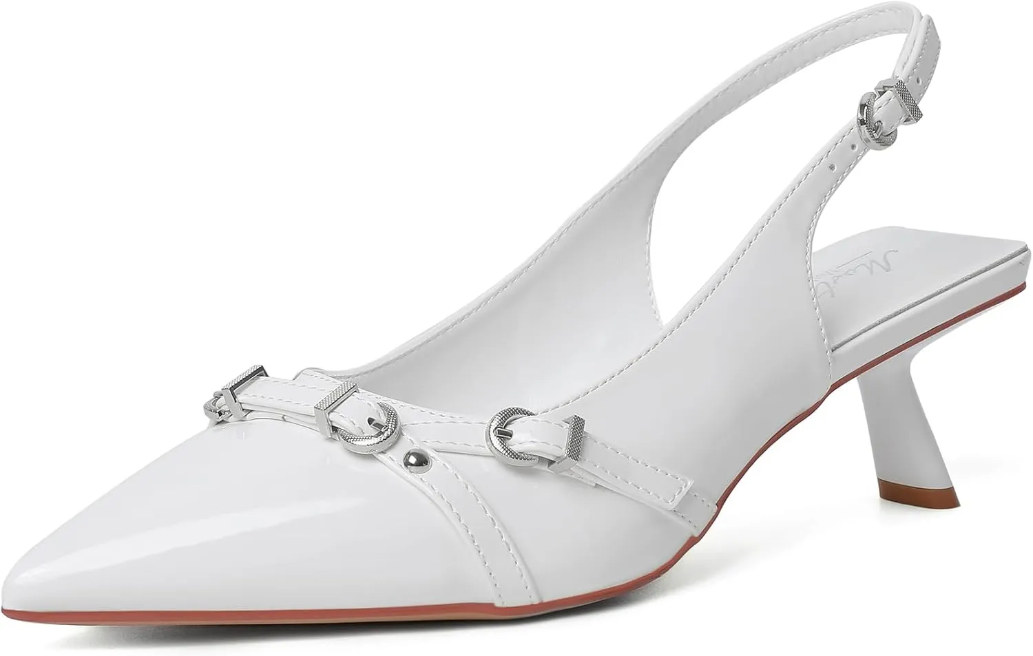 Mostrin Kitten Heels for Women Pointed Toe Pumps Patent Leather Low Heel Slingback Heels with Buckle Dress Shoes for Dating Party Working