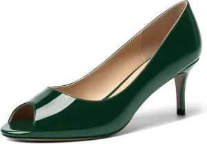 MOVINSTEPS Womens Peep Toe Dating Dress Patent Slip On Open Toe Stiletto Mid Heel Pumps Shoes 2.5 Inch