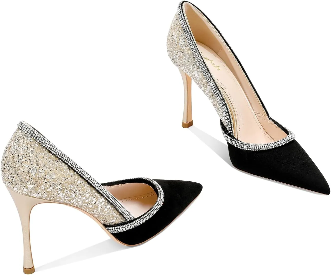 MSONLYDN Women's High Heels Pointed Toe Stiletto Heeled Rhinestone Satin Prom Dress Wedding Bridal Party Pumps
