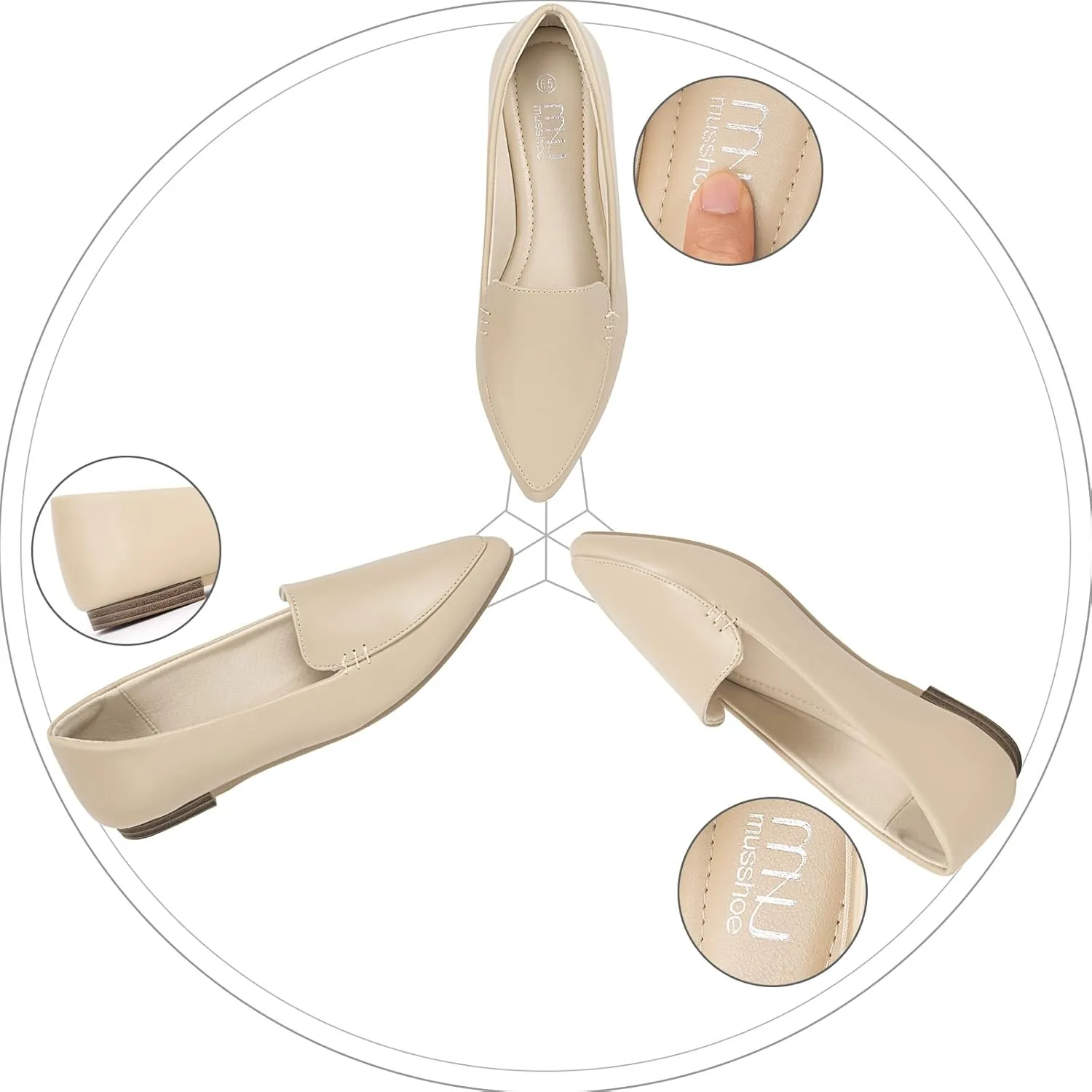 MUSSHOE Loafers for Women Comfortable Pointed Toe Memory Foam Women's Loafers