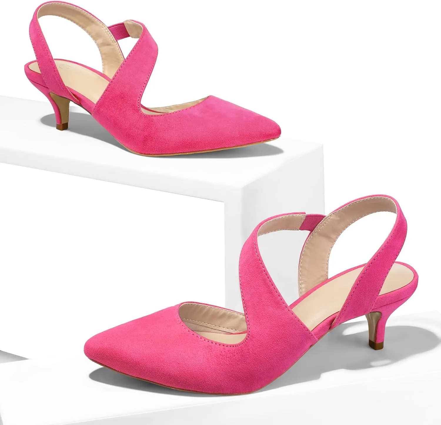 mysoft Women's Pumps 2 inch Low Heel Pointed Toe Slingback Wedding Party Dress Shoes