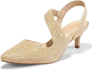 mysoft Women's Pumps 2 inch Low Heel Pointed Toe Slingback Wedding Party Dress Shoes