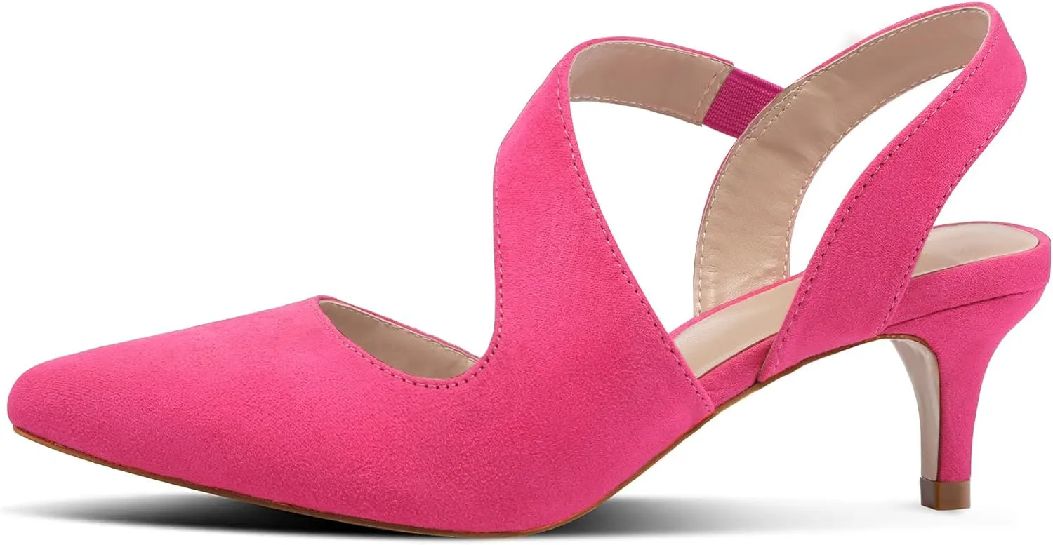 mysoft Women's Pumps 2 inch Low Heel Pointed Toe Slingback Wedding Party Dress Shoes