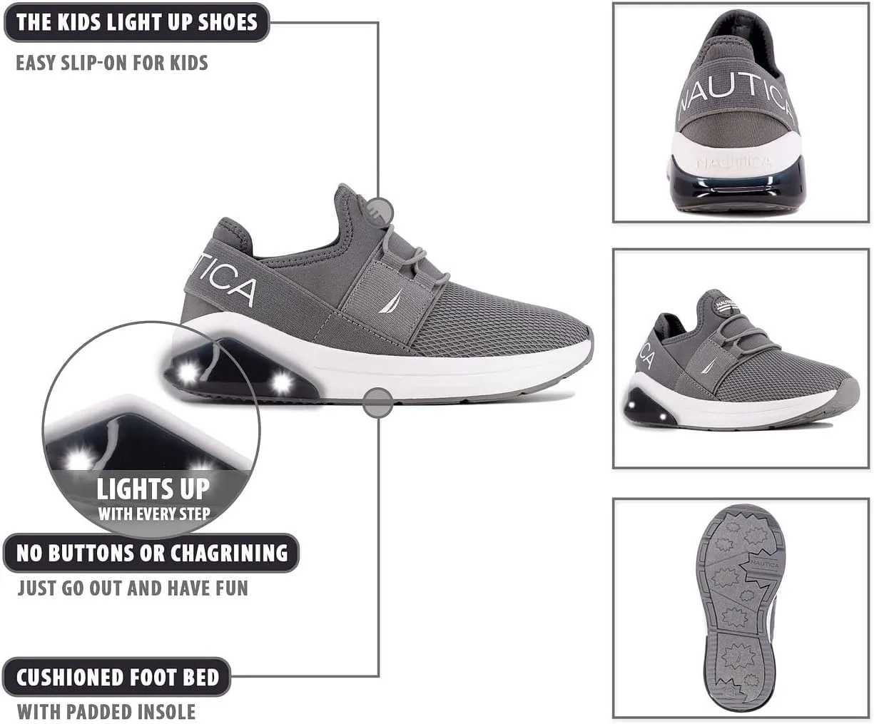 Nautica Kids Light Up Flashing Sneaker Athletic Running Shoes Lace-Up/Bungee/Slip-on |Boy - Girl|(Little Kid/Big Kid) Kappil Parks Neave Lights