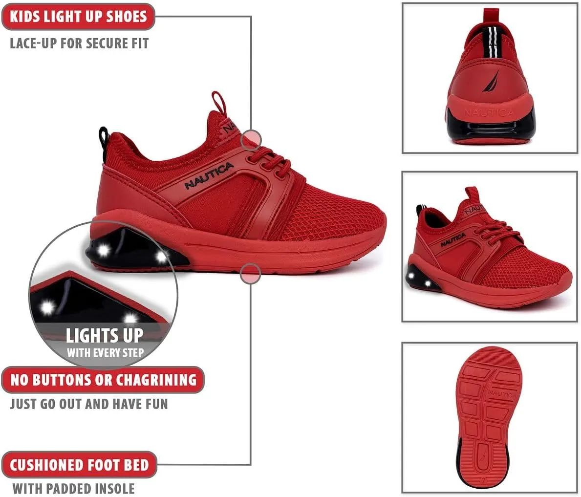 Nautica Kids Light Up Flashing Sneaker Athletic Running Shoes Lace-Up/Bungee/Slip-on |Boy - Girl|(Little Kid/Big Kid) Kappil Parks Neave Lights