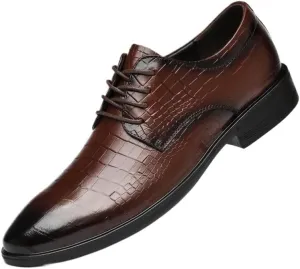 New Luxury Men's Dress Shoes Genuine Leather Oxford Shoes Men Crocodile Pattern Brogue Comfortable Business Lace-up Formal Shoes