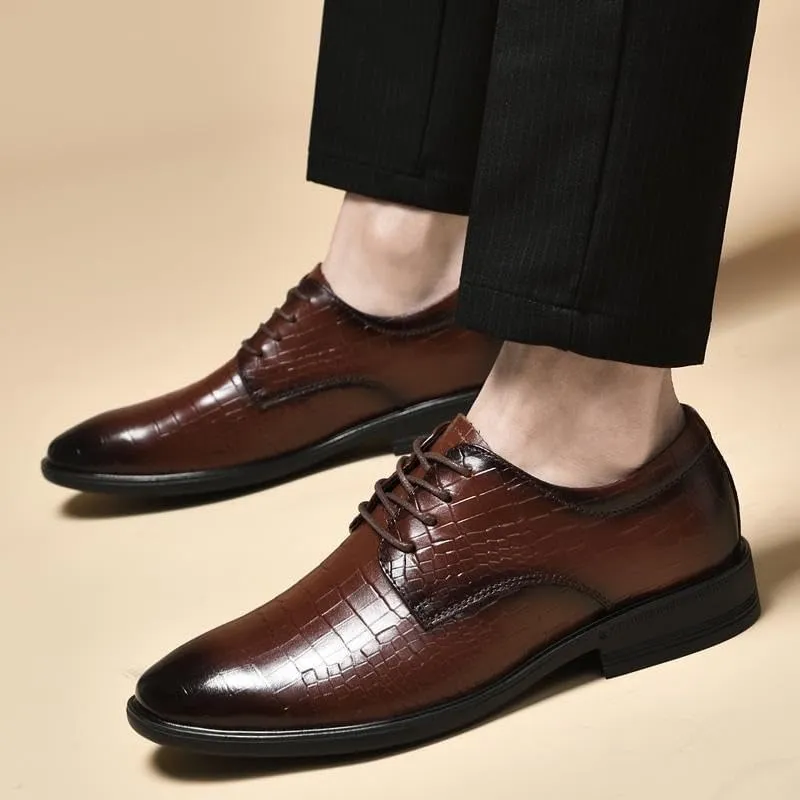 New Luxury Men's Dress Shoes Genuine Leather Oxford Shoes Men Crocodile Pattern Brogue Comfortable Business Lace-up Formal Shoes