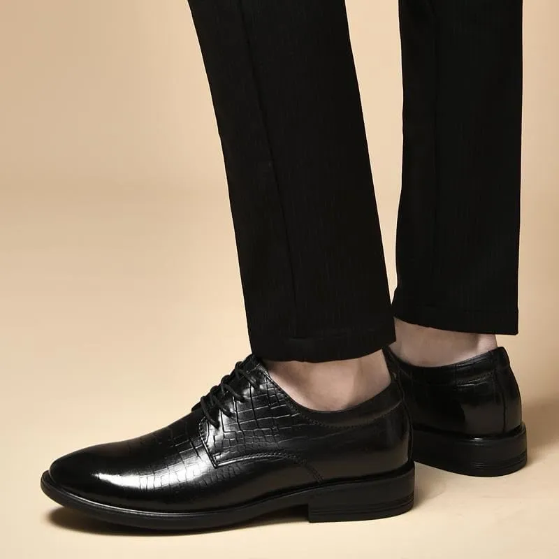 New Luxury Men's Dress Shoes Genuine Leather Oxford Shoes Men Crocodile Pattern Brogue Comfortable Business Lace-up Formal Shoes