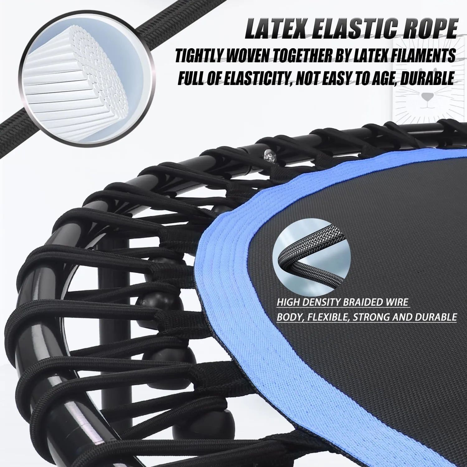 Newan 40"-48" Silent Mini Trampoline Fitness Trampoline Bungee Rebounder Jumping Cardio Trainer Workout for Adults-Max Limit 330lbs