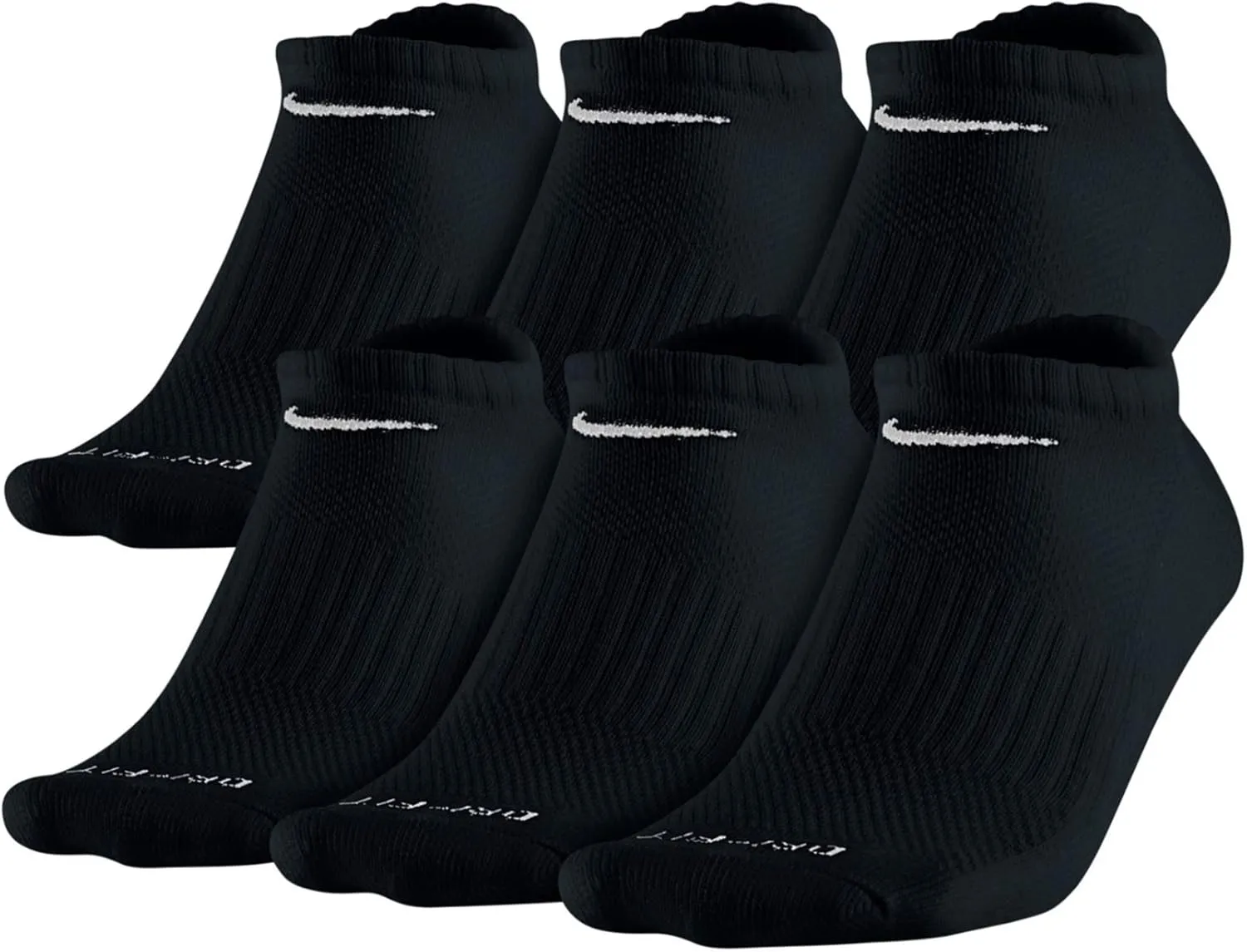 Nike Unisex Dri-FIT No Show 6-Pair Pack Black/(White) LG (Men's Shoe 8-12, Women's Shoe 10-13).