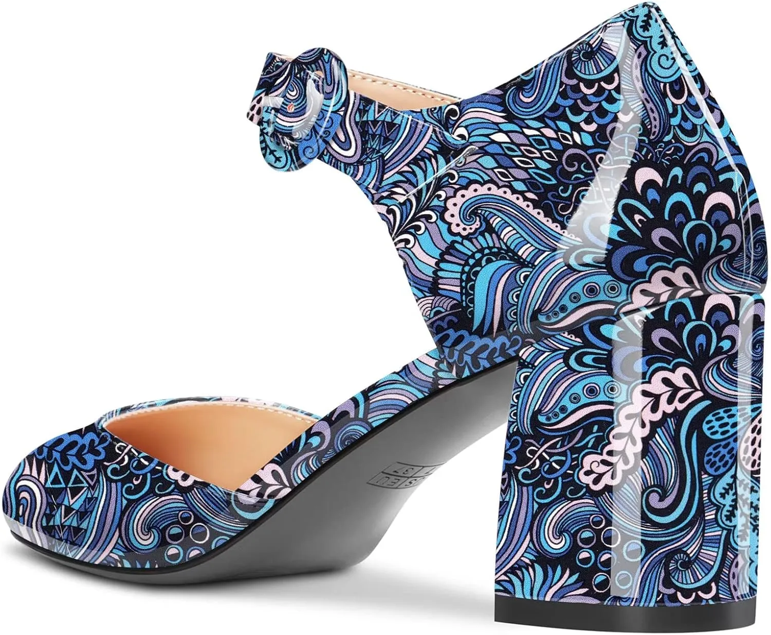 NobleOnly Women Mid Chunky Block Heel Round Toe Buckle Two-Piece Pumps Cute Dress Party Shoes 2.6 Inches Heels