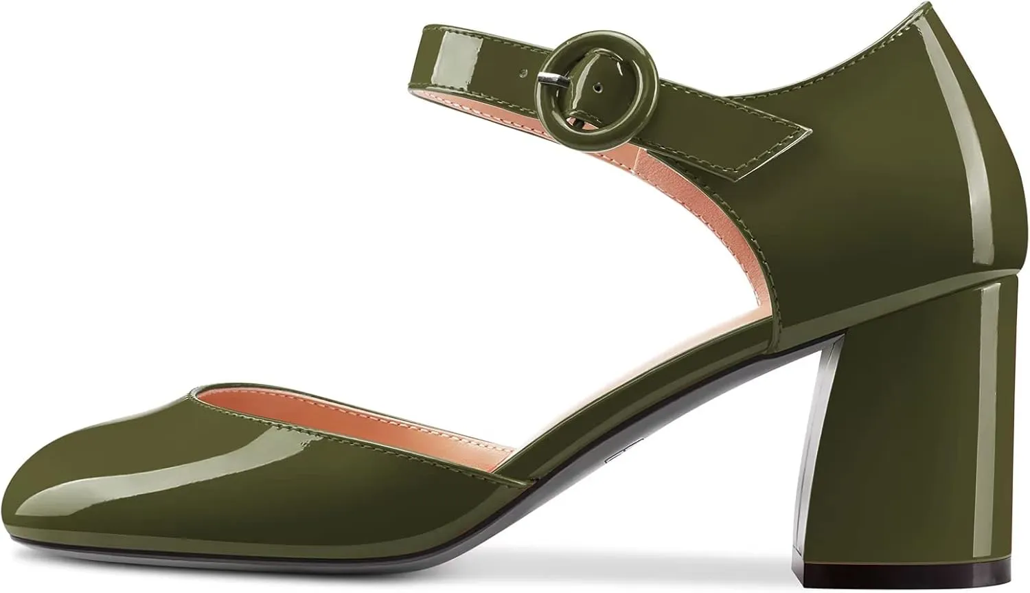 NobleOnly Women Mid Chunky Block Heel Round Toe Buckle Two-Piece Pumps Cute Dress Party Shoes 2.6 Inches Heels