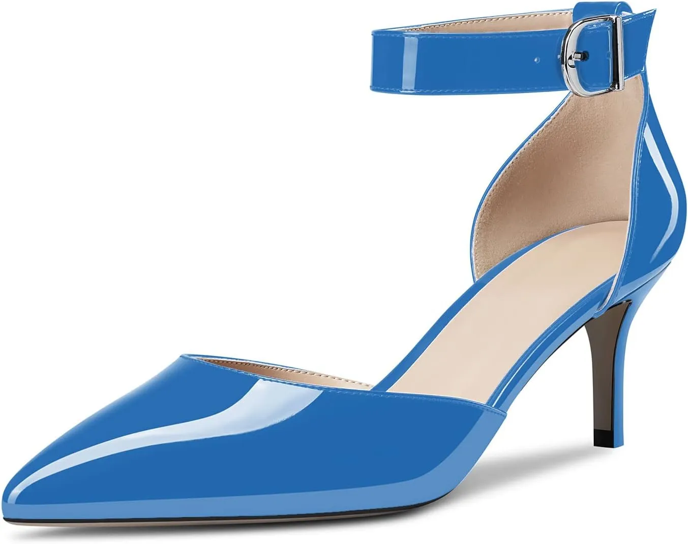 NobleOnly Women Stiletto Kitten Low Heel Ankle Strap Pumps Close Pointed Toe Wedding Office Dress Shoes 2.6 Inches Heels