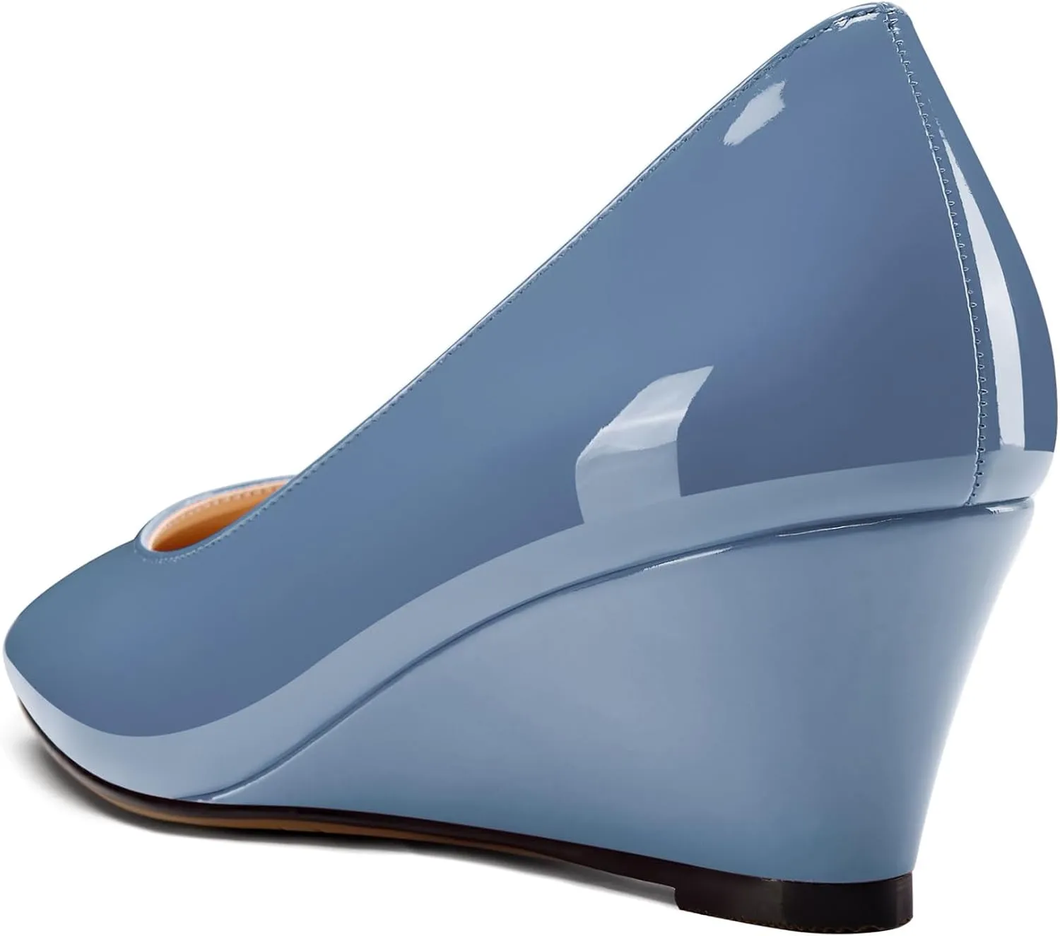 NobleOnly Womens Mid Wedge Heel Close Square Toe Slip-on Patent Leather Pumps Casual Office Dress Basic Classic Shoes 2.0 Inches Heels