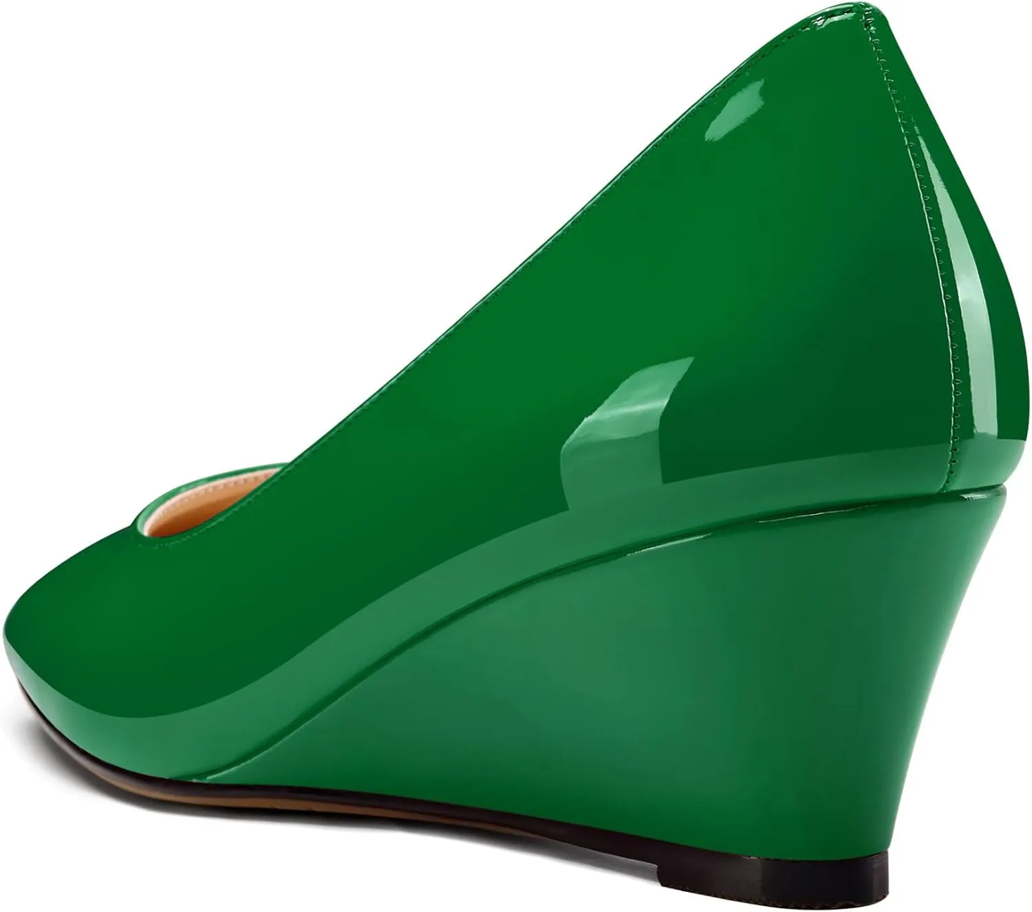 NobleOnly Womens Mid Wedge Heel Close Square Toe Slip-on Patent Leather Pumps Casual Office Dress Basic Classic Shoes 2.0 Inches Heels