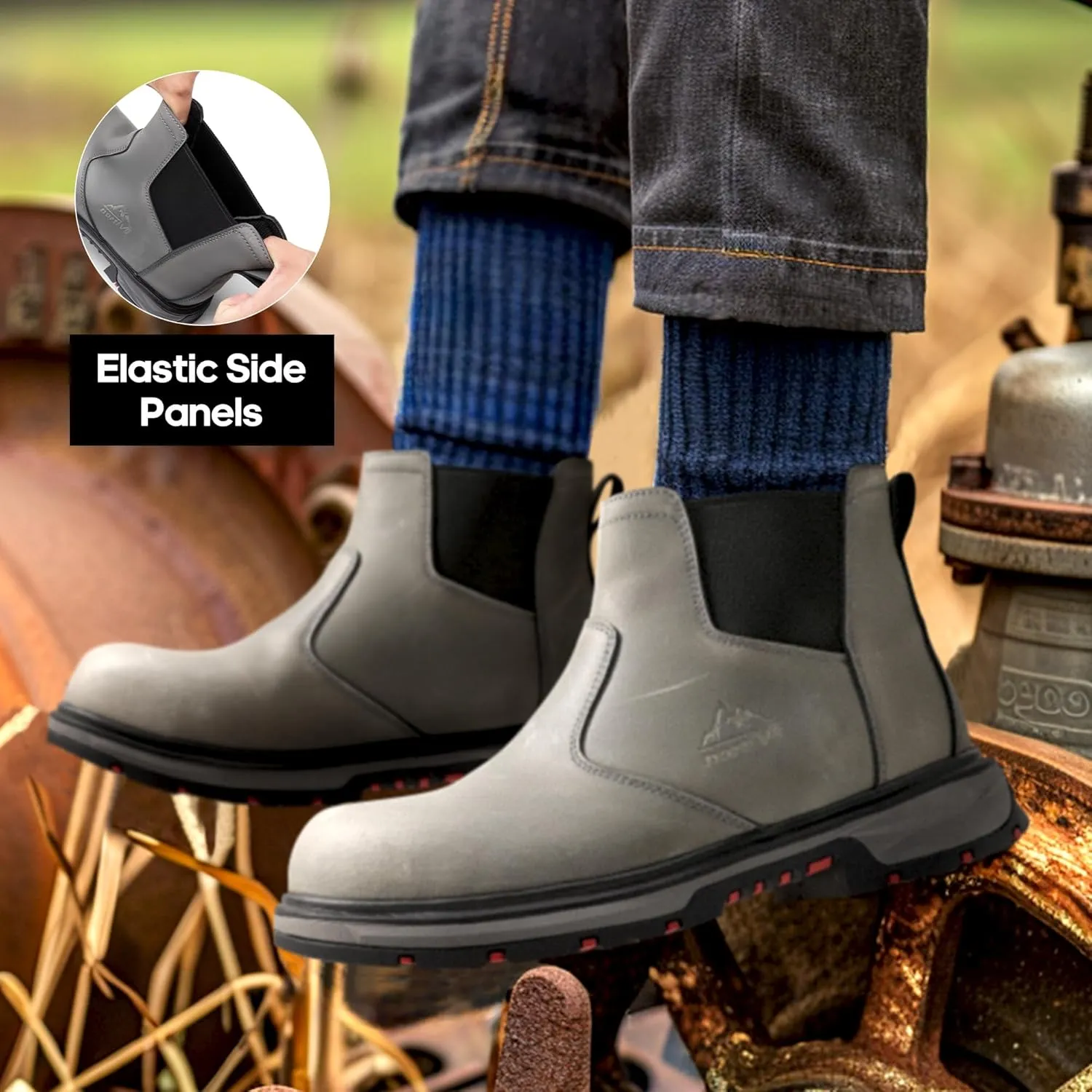 NORTIV 8 Slip On Work Boots for Men Steel Toe Waterproof Safety Construction Boots for Men