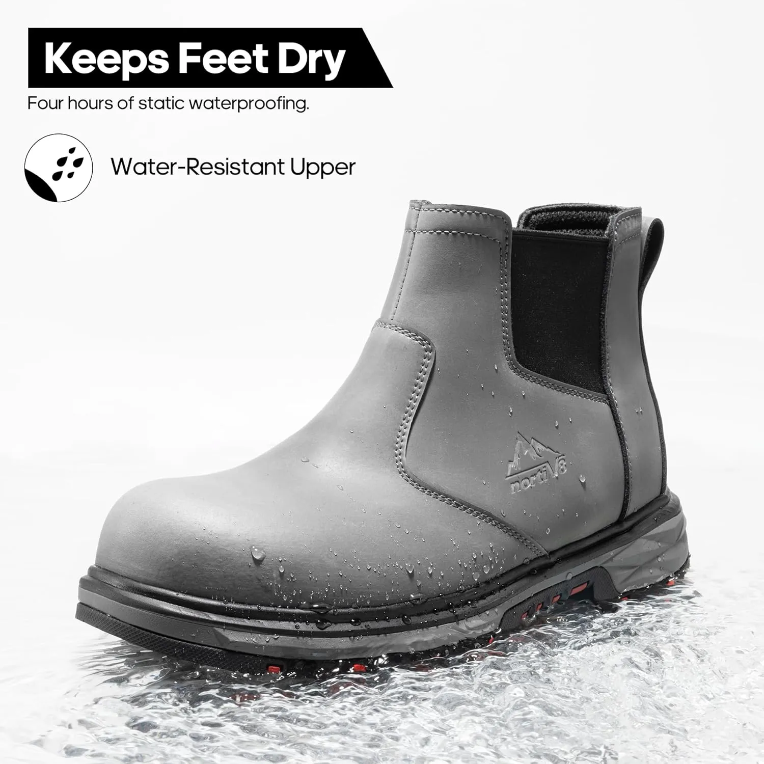 NORTIV 8 Slip On Work Boots for Men Steel Toe Waterproof Safety Construction Boots for Men