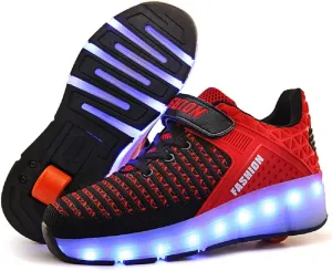 Nsasy Kids Roller Shoes Boy Girl Sneakers with Wheels Become Sport Sneaker with Led for Christmas Birthday Children Gift