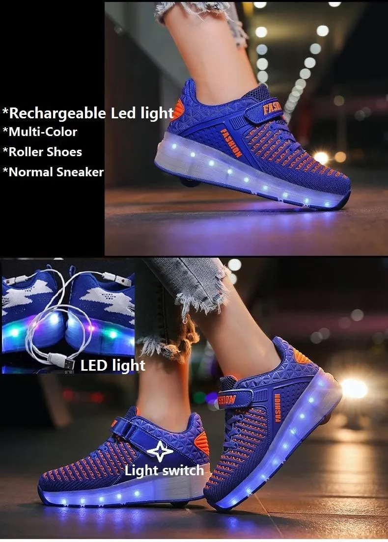 Nsasy Kids Roller Shoes Boy Girl Sneakers with Wheels Become Sport Sneaker with Led for Christmas Birthday Children Show Gift