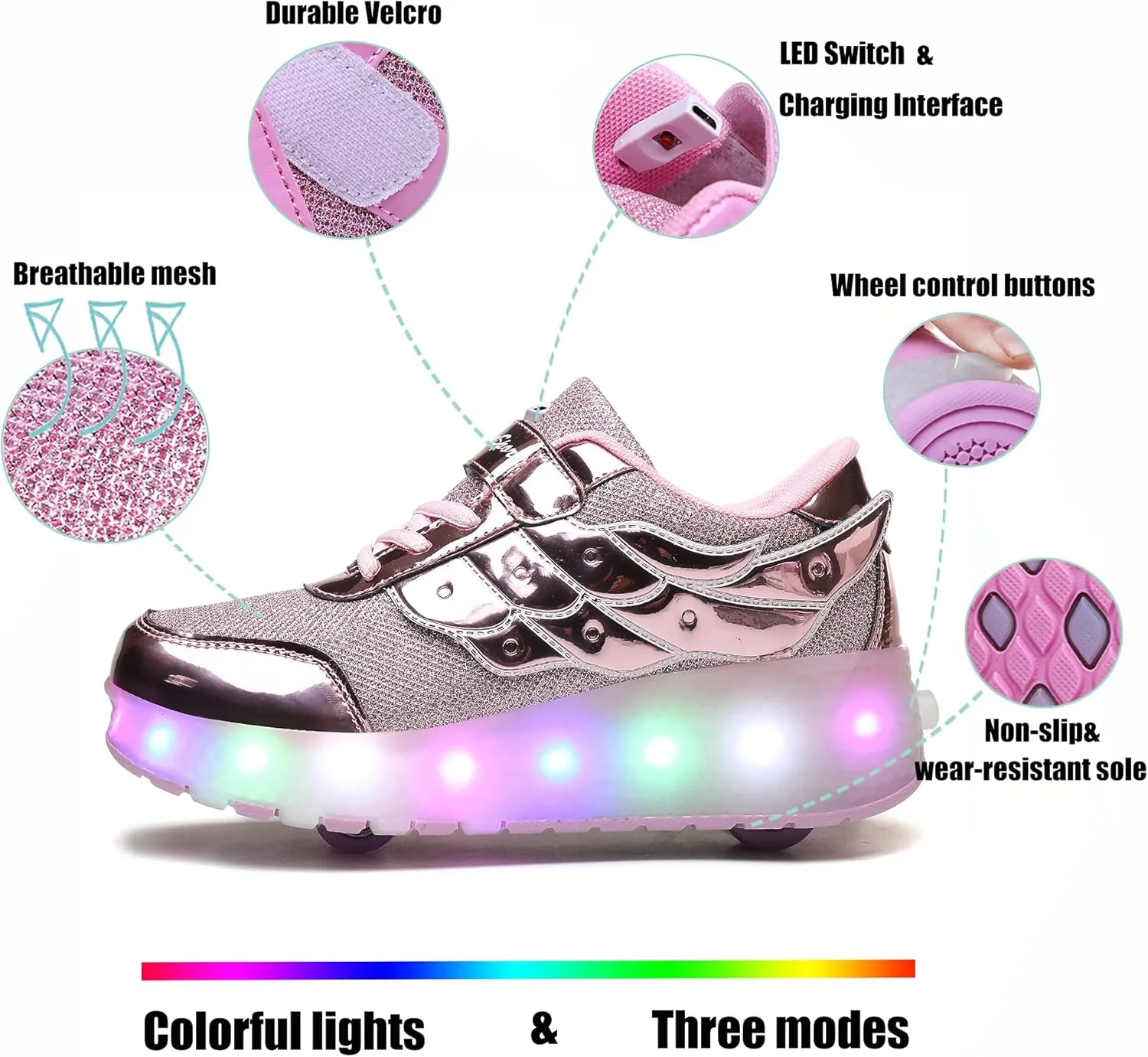 Nsasy Kids Roller Shoes Boy Girl Sneakers with Wheels Become Sport Sneaker with Led for Christmas Birthday Children Show Gift