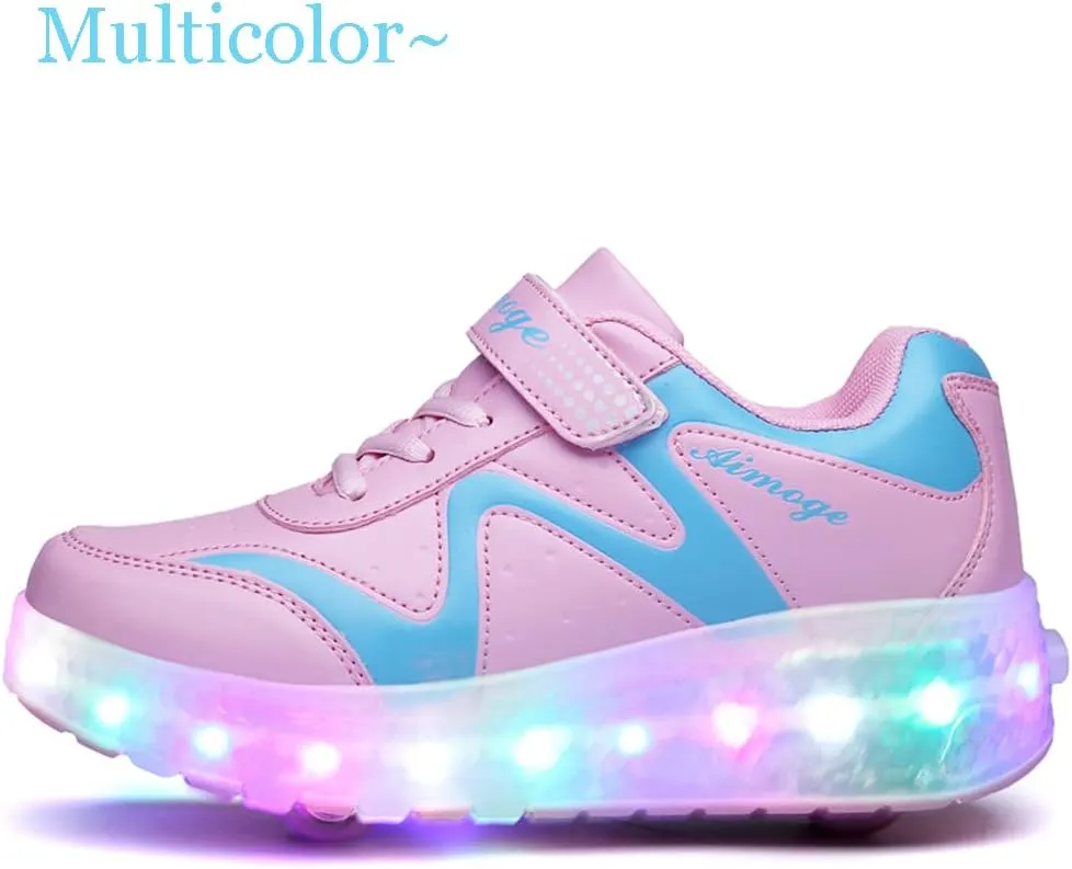 Nsasy Kids Roller Shoes Boy Girl Sneakers with Wheels Become Sport Sneaker with Led for Christmas Birthday Children Show Gift