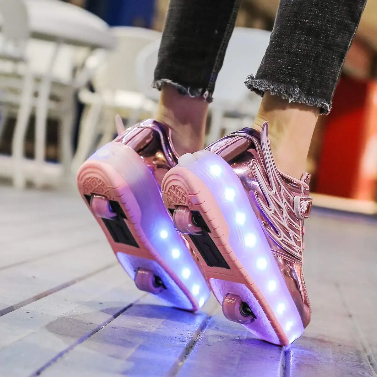 Nsasy Kids Roller Shoes Boy Girl Sneakers with Wheels Become Sport Sneaker with Led for Christmas Birthday Children Show Gift