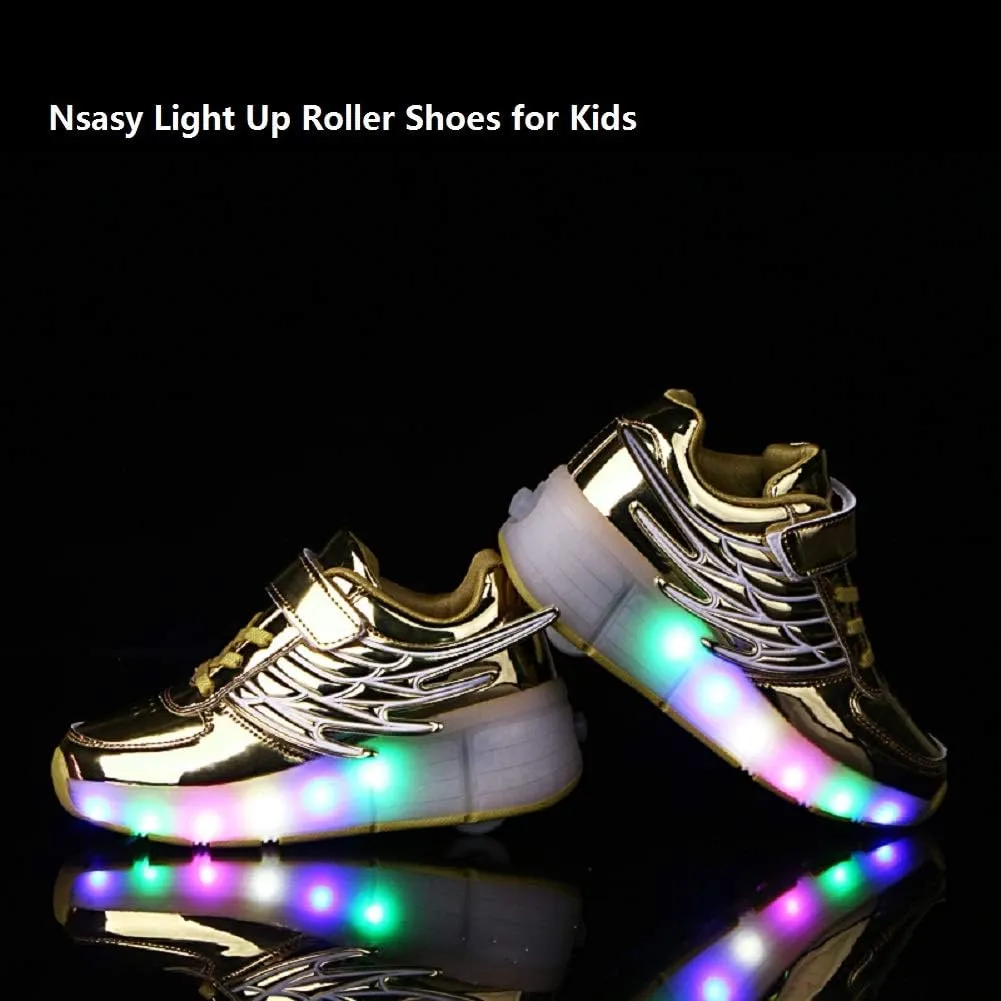 Nsasy Kids Roller Shoes Boy Girl Sneakers with Wheels Become Sport Sneaker with Led for Christmas Birthday Children Show Gift