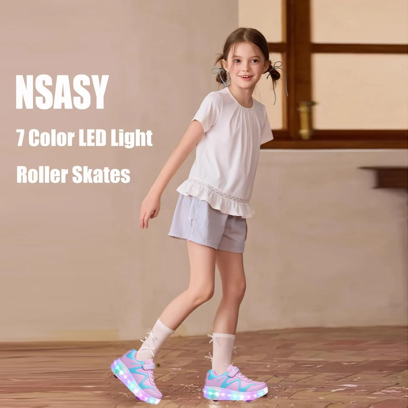 Nsasy Kids Roller Shoes Boy Girl Sneakers with Wheels Become Sport Sneaker with Led for Christmas Birthday Children Show Gift