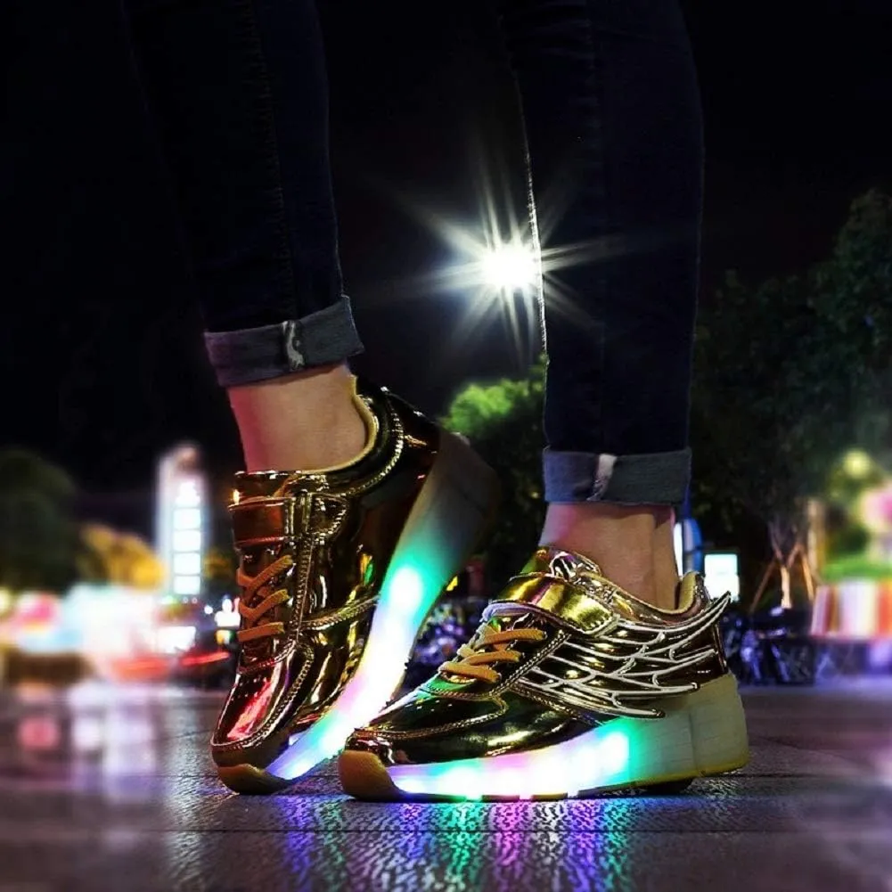 Nsasy Kids Roller Shoes Boy Girl Sneakers with Wheels Become Sport Sneaker with Led for Christmas Birthday Children Show Gift