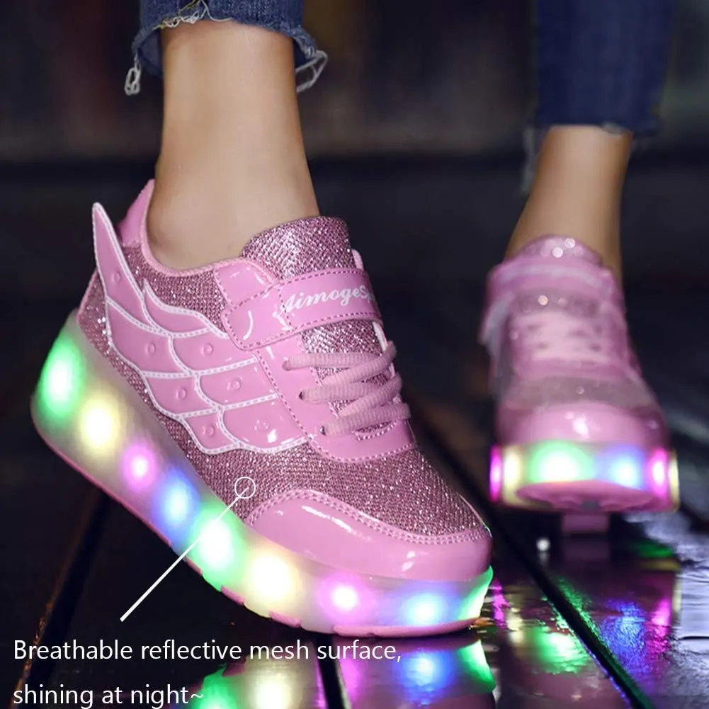 Nsasy Kids Roller Shoes Boy Girl Sneakers with Wheels Become Sport Sneaker with Led for Christmas Birthday Children Show Gift
