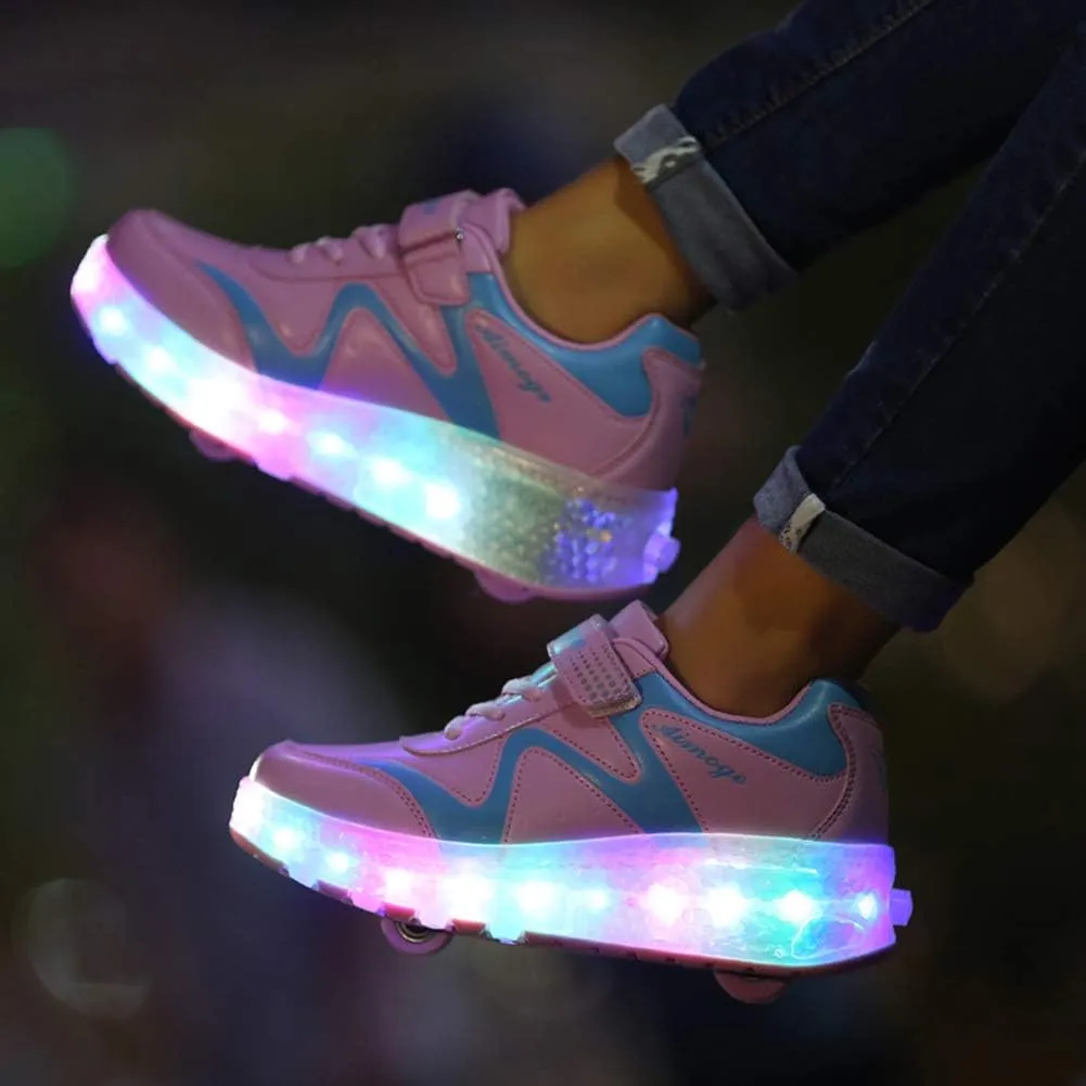 Nsasy Kids Roller Shoes Boy Girl Sneakers with Wheels Become Sport Sneaker with Led for Christmas Birthday Children Show Gift