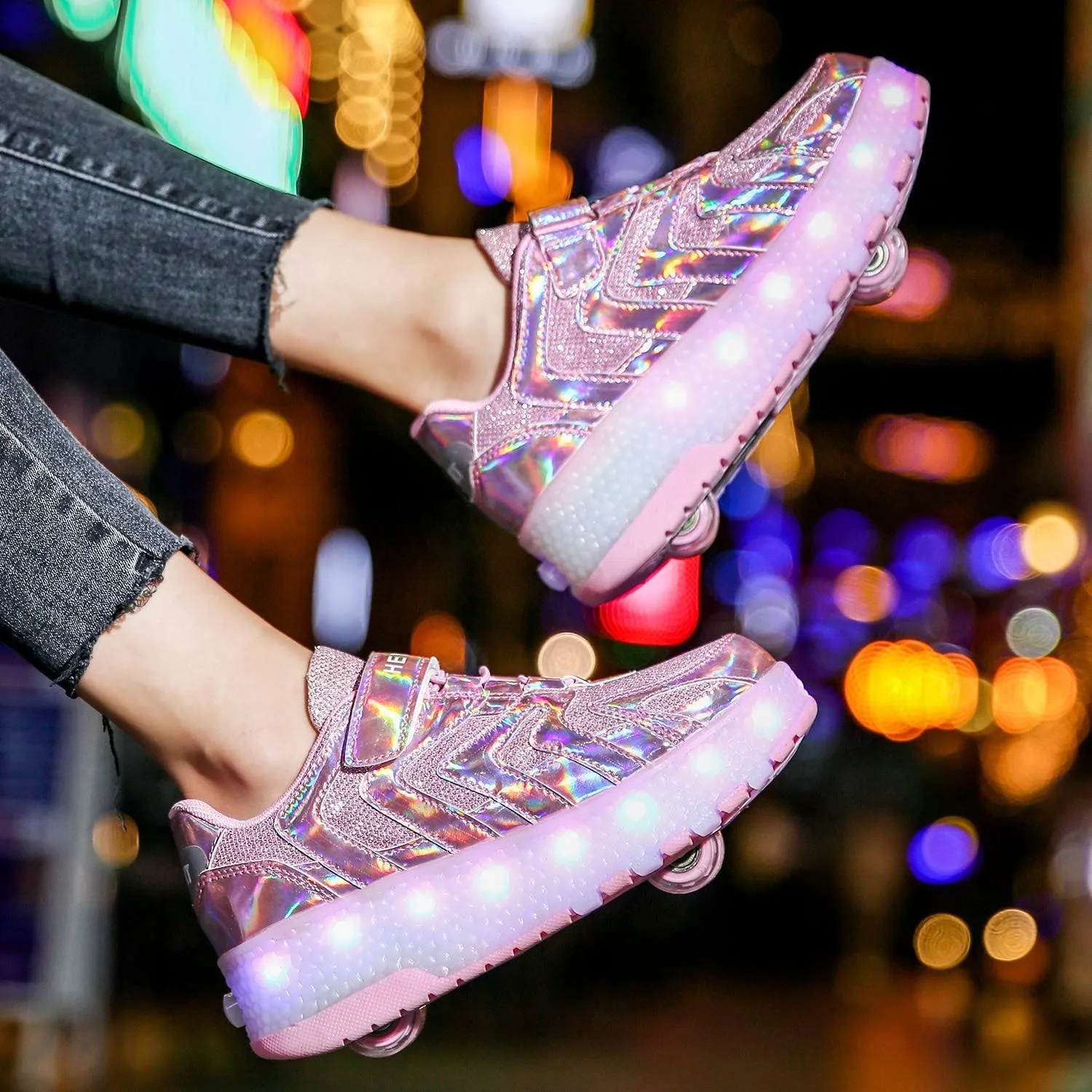 Nsasy Kids Roller Shoes Boy Girl Sneakers with Wheels Become Sport Sneaker with Led for Christmas Birthday Children Show Gift