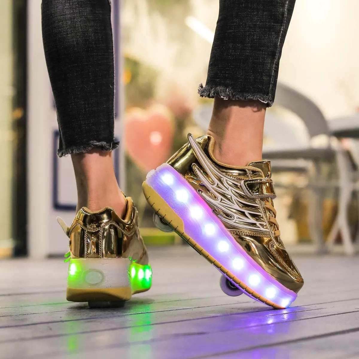 Nsasy Kids Roller Shoes Boy Girl Sneakers with Wheels Become Sport Sneaker with Led for Christmas Birthday Children Show Gift