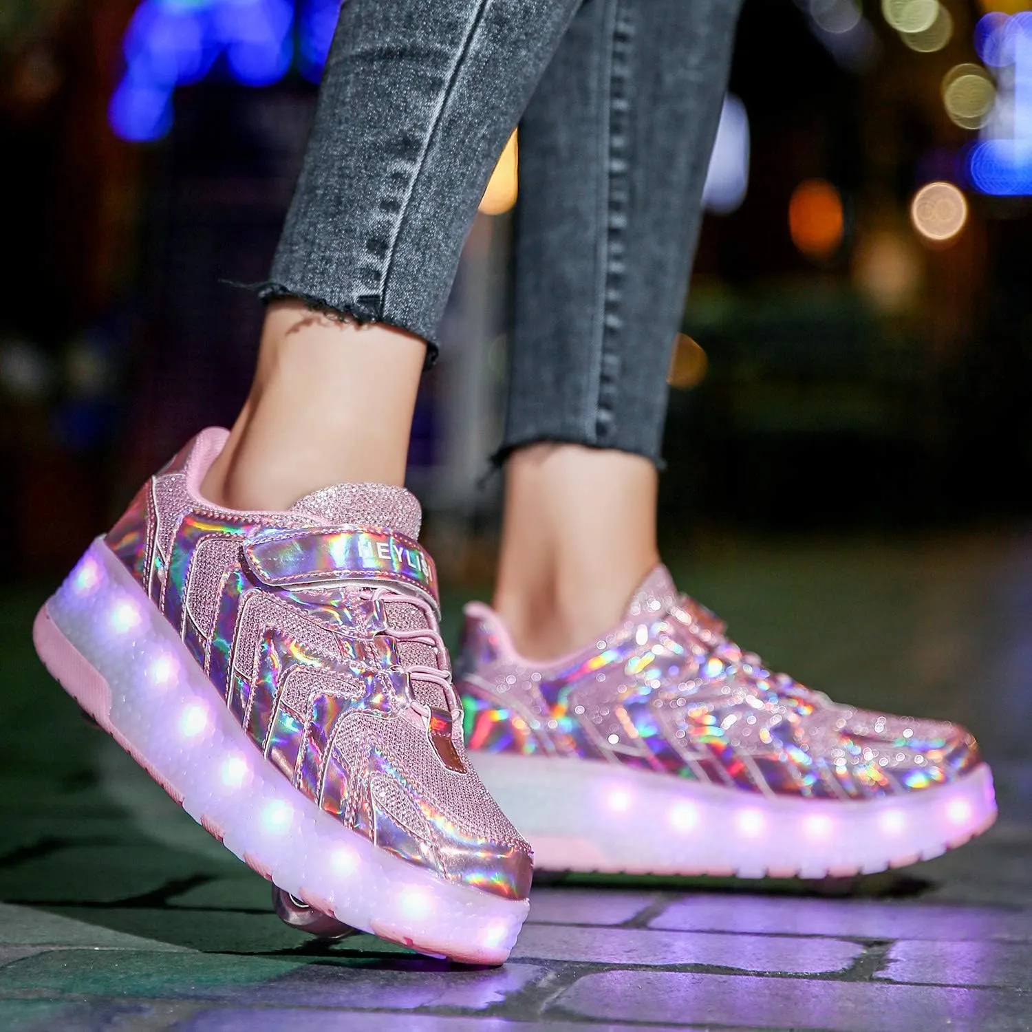 Nsasy Kids Roller Shoes Boy Girl Sneakers with Wheels Become Sport Sneaker with Led for Christmas Birthday Children Show Gift