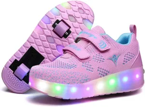 Nsasy Kids Roller Shoes Boy Girl Sneakers with Wheels Become Sport Sneaker with Led for Christmas Birthday Children Show Gift