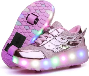 Nsasy Kids Roller Shoes Boy Girl Sneakers with Wheels Become Sport Sneaker with Led for Christmas Birthday Children Show Gift