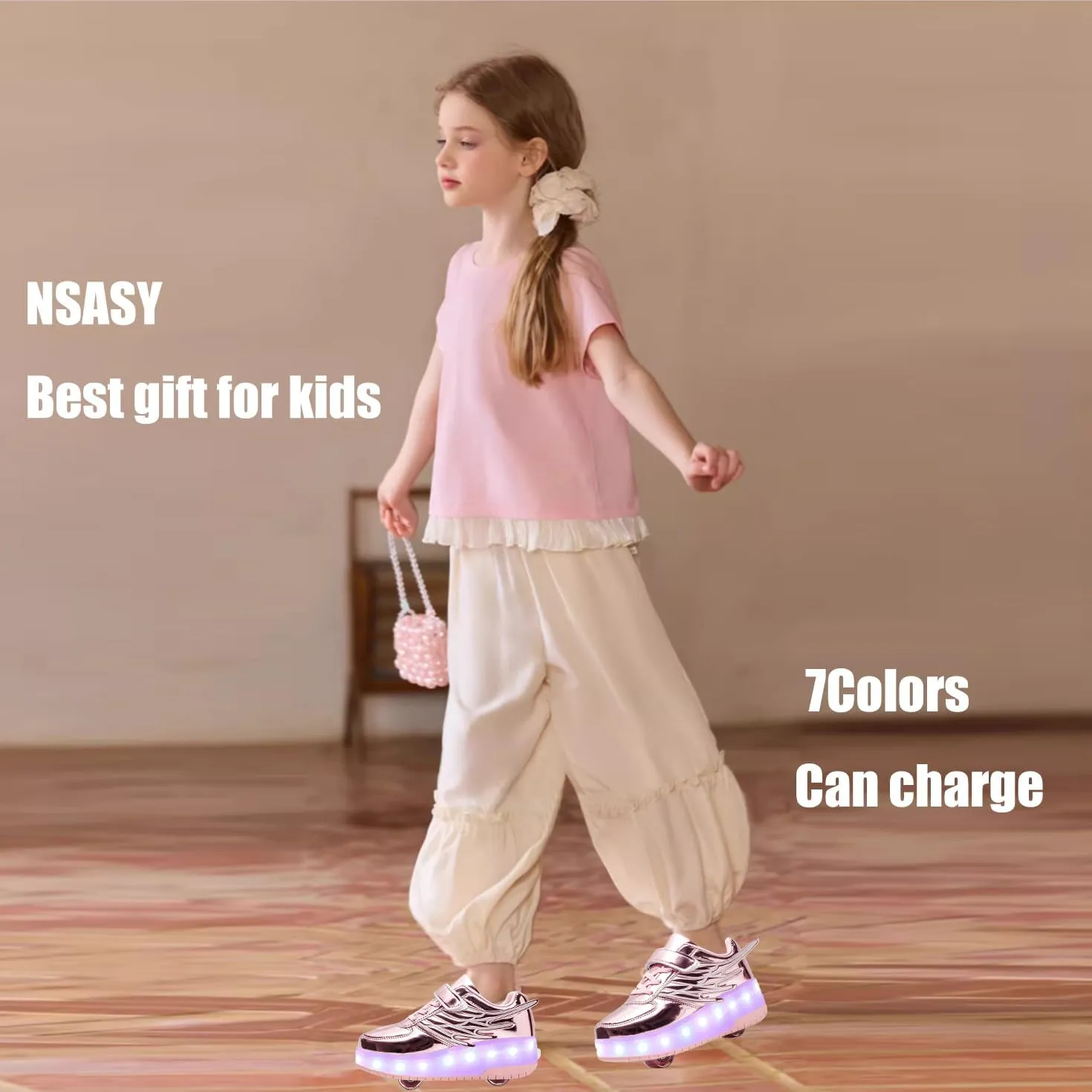 Nsasy Kids Roller Shoes Boy Girl Sneakers with Wheels Become Sport Sneaker with Led for Christmas Birthday Children Show Gift