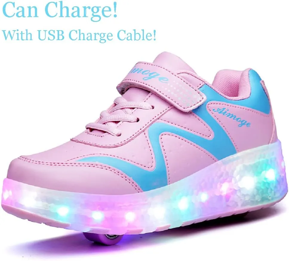 Nsasy Kids Roller Shoes Boy Girl Sneakers with Wheels Become Sport Sneaker with Led for Christmas Birthday Children Show Gift