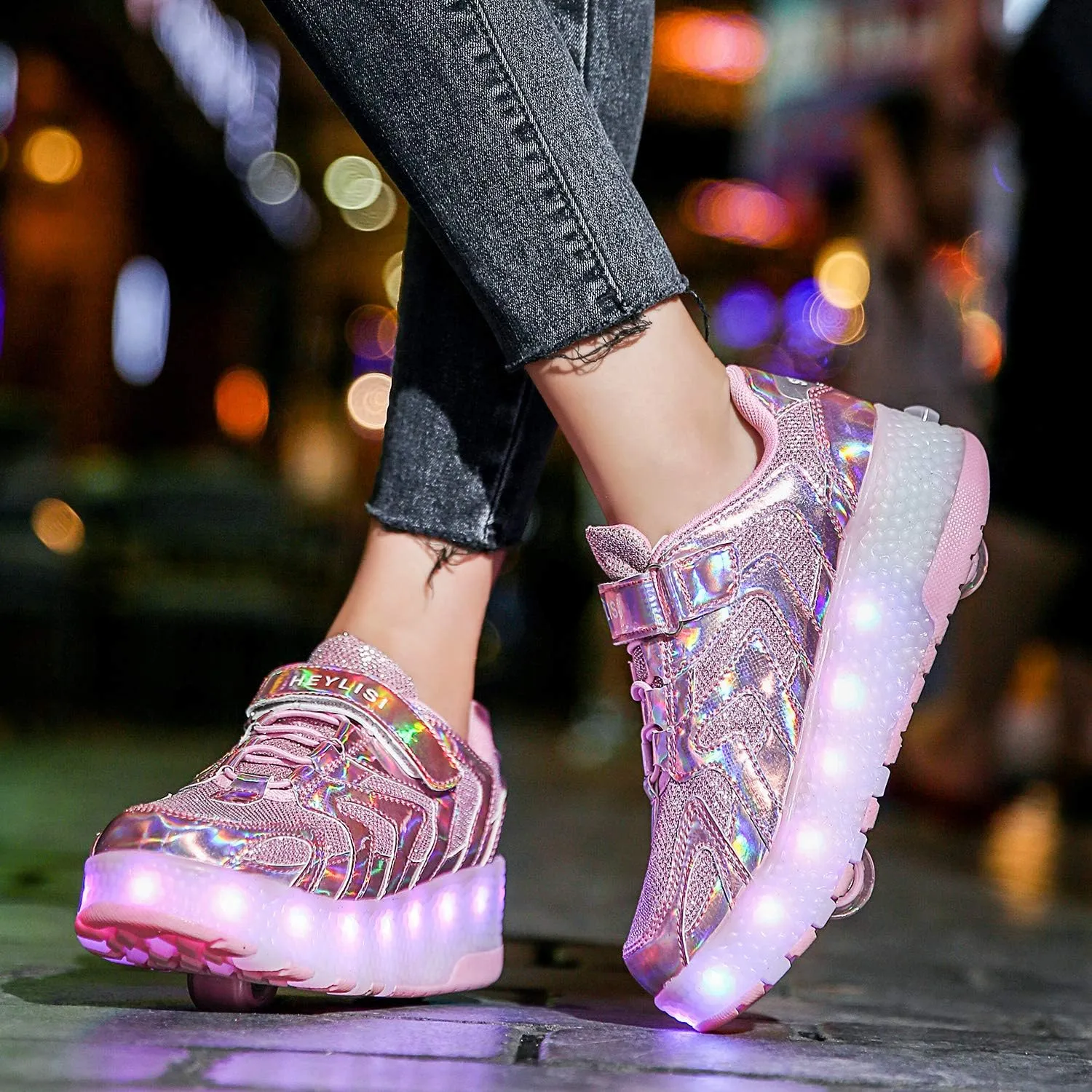 Nsasy Kids Roller Shoes Boy Girl Sneakers with Wheels Become Sport Sneaker with Led for Christmas Birthday Children Show Gift