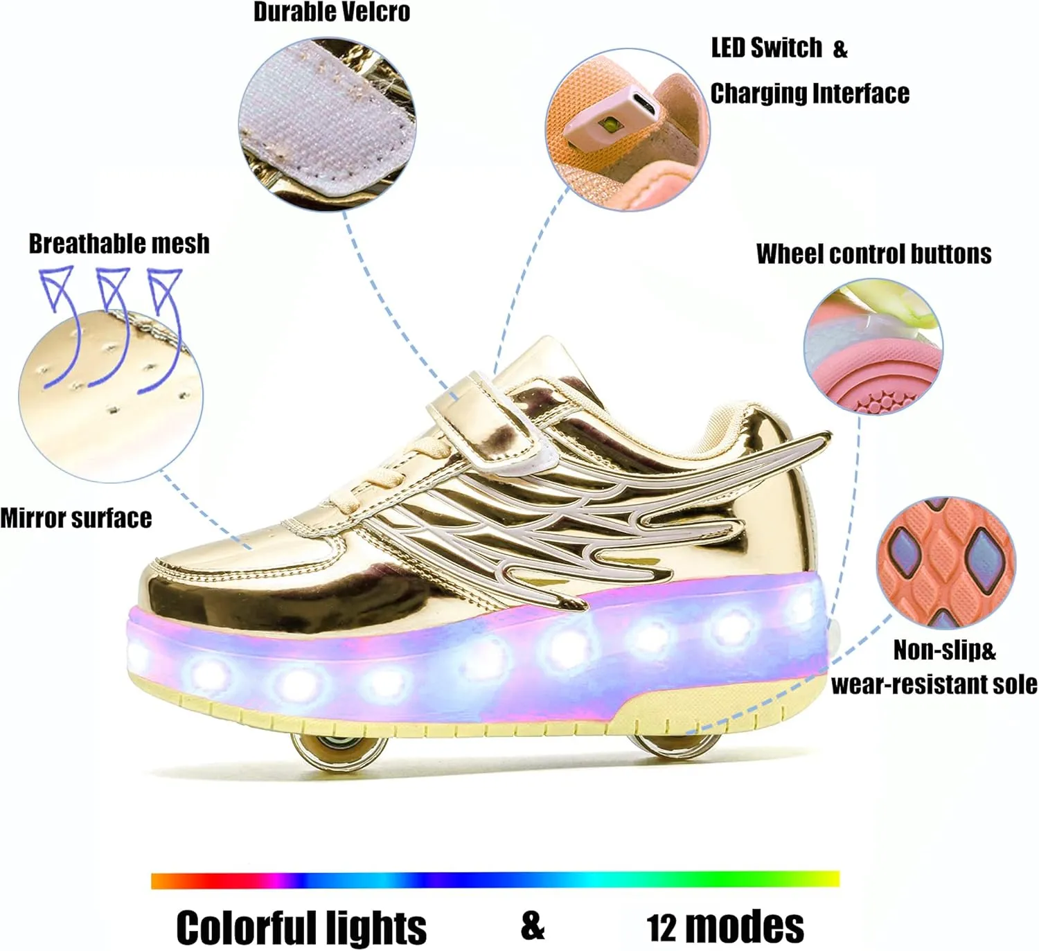 Nsasy Kids Roller Shoes Boy Girl Sneakers with Wheels Become Sport Sneaker with Led for Christmas Birthday Children Show Gift