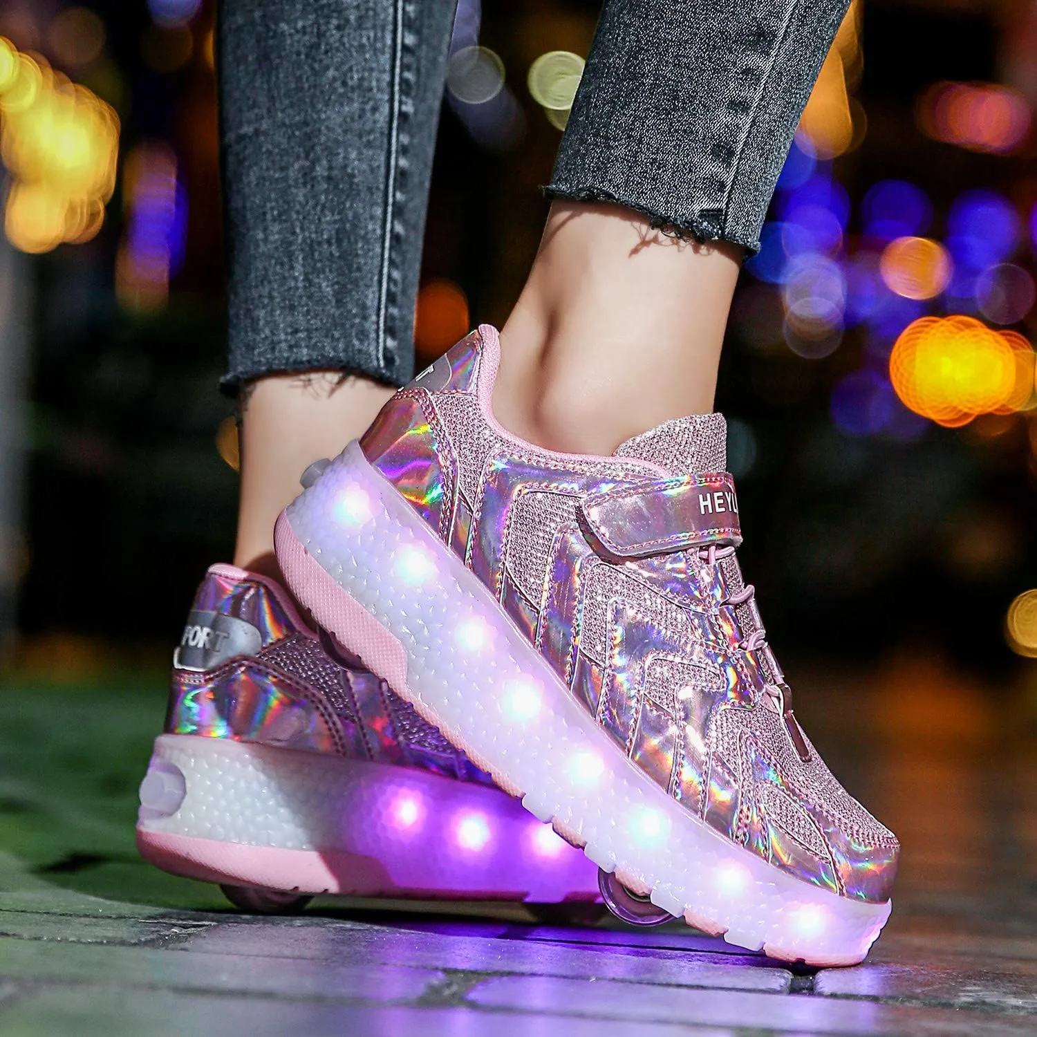 Nsasy Kids Roller Shoes Boy Girl Sneakers with Wheels Become Sport Sneaker with Led for Christmas Birthday Children Show Gift