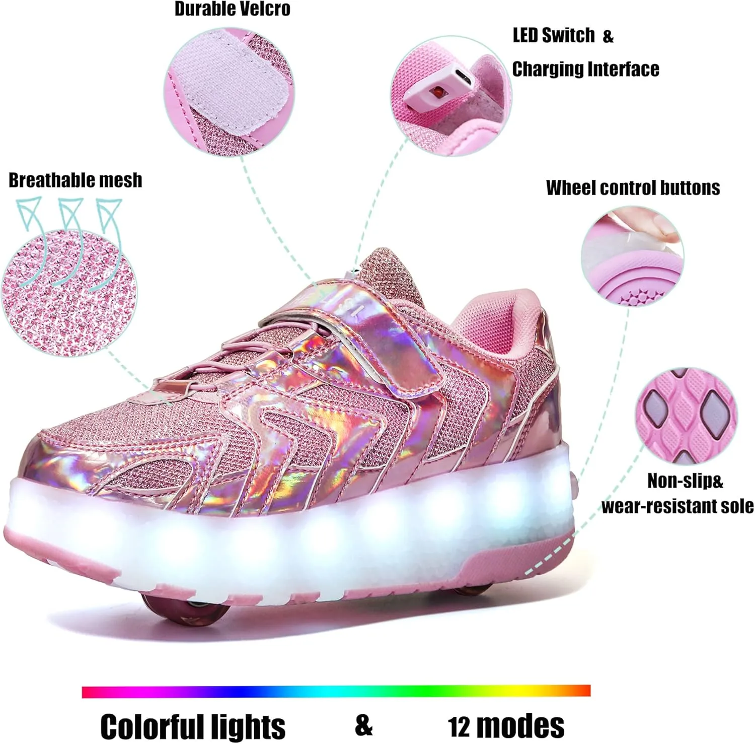 Nsasy Kids Roller Shoes Boy Girl Sneakers with Wheels Become Sport Sneaker with Led for Christmas Birthday Children Show Gift