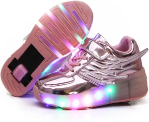 Nsasy Kids Roller Shoes Boy Girl Sneakers with Wheels Become Sport Sneaker with Led for Christmas Birthday Children Show Gift